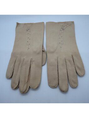 Vintage 1950s Elvette Gloves By Dawnelle Beige Tan Hand-Sewn Mid-Century Modern